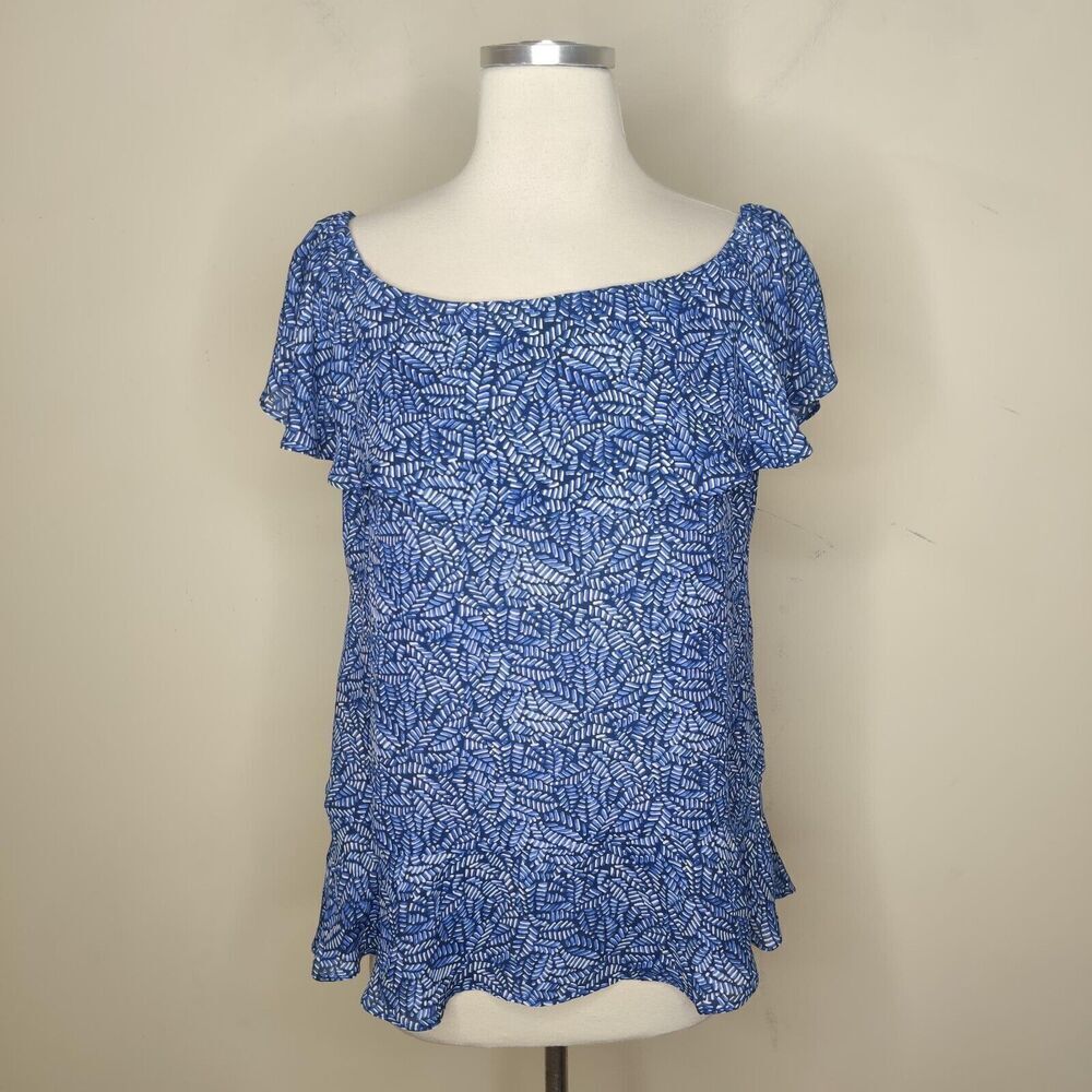 Banana Republic Off Shoulder Blouse‎ Blue Print Ruffle Hem